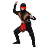 DEGUISEMENT ENFANT NINJA NOIR ET ROUGE AVEC ARMES SAI ET ETOILES TAILLE 140