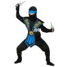 DEGUISEMENT ENFANT NINJA NOIR ET BLEU AVEC ARMES SAI ET ETOILES TAILLE 128
