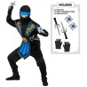 DEGUISEMENT ENFANT NINJA NOIR ET BLEU AVEC ARMES SAI ET ETOILES TAILLE 140