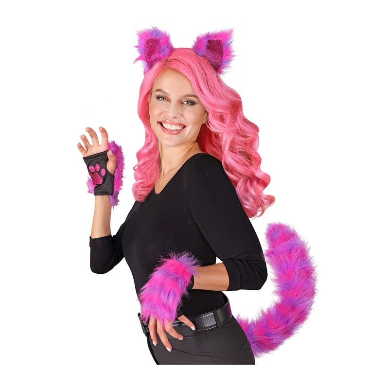 KIT ENSEMBLE DE CHAT VIOLET NEON ALICE QUEUE, SERRE-TETE OREILLE ET MITAINES