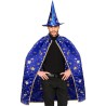CAPE ET CHAPEAU MAGICIEN BLEU ETOILES OR ADULTE 85 CM