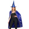 CAPE ET CHAPEAU MAGICIEN BLEU ETOILES OR ADULTE 85 CM