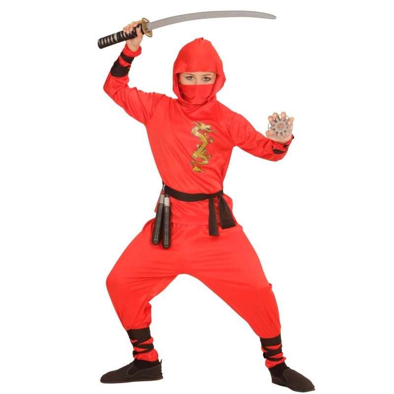 DEGUISEMENT NINJA ROUGE DRAGON OR TAILLE 14-16 ANS