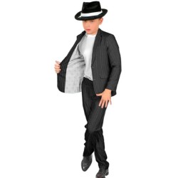 DEGUISEMENT ENFANT GANGSTER GARCON VESTE + PANTALON NOIR RAYE BLANC 128 CM