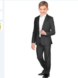 DEGUISEMENT ENFANT GANGSTER GARCON VESTE + PANTALON NOIR RAYE BLANC 14-16 ANS