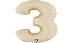 BALLON METALLIQUE CHIFFRE 3 CREME 36 CM