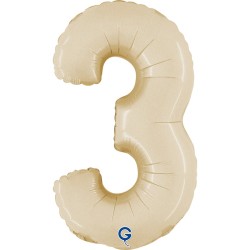 BALLON METALLIQUE CHIFFRE 3 CREME 36 CM