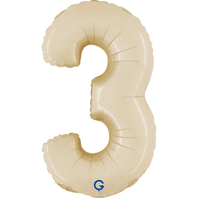 BALLON METALLIQUE CHIFFRE 3 CREME 36 CM