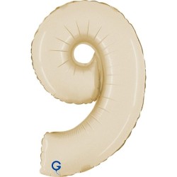 BALLON METALLIQUE CHIFFRE 9 CREME 36 CM