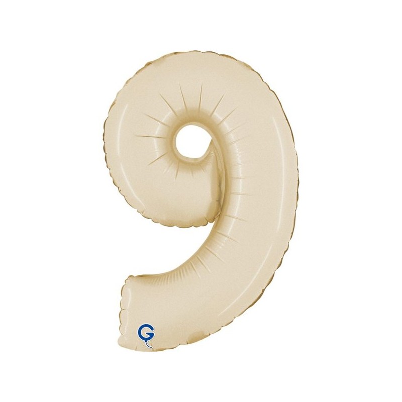 BALLON METALLIQUE CHIFFRE 9 CREME 36 CM