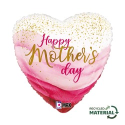 BALLON METALLIQUE COEUR 46 CM HAPPY MOTHER'S DAY BLANC OR ET ROSE CONFETTIS