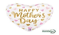 BALLON METALLIQUE COEUR 46 CM HAPPY MOTHER'S DAY BLANC OR ET ROSE