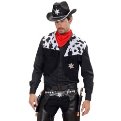 DOUBLE HOLSTER + CEINTURE WESTERN ADULTE NOIR ETOILE DE SHERIFF ARGENT