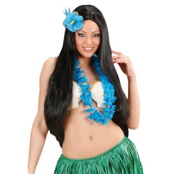 COLLIER HAWAI FLEURS BLEUES CLAIRS