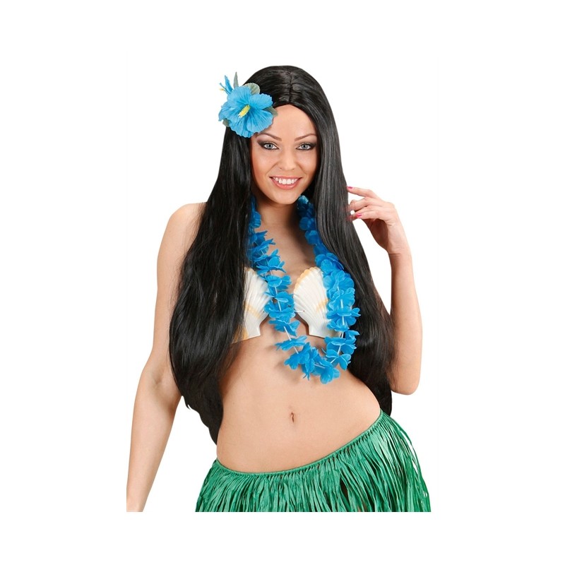 COLLIER HAWAI FLEURS BLEUES CLAIRS