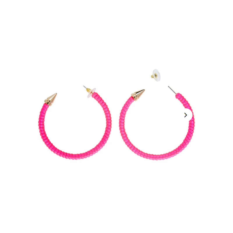 PAIRE DE BOUCLES D'OREILLES ANNEAUX CREOLES ROSE FLUO