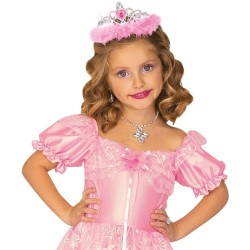 SET PRINCESSE COURONNE ET BAGUETTE ARGENT MARABOUT ROSE ET BIJOUX BELU ET ROSE