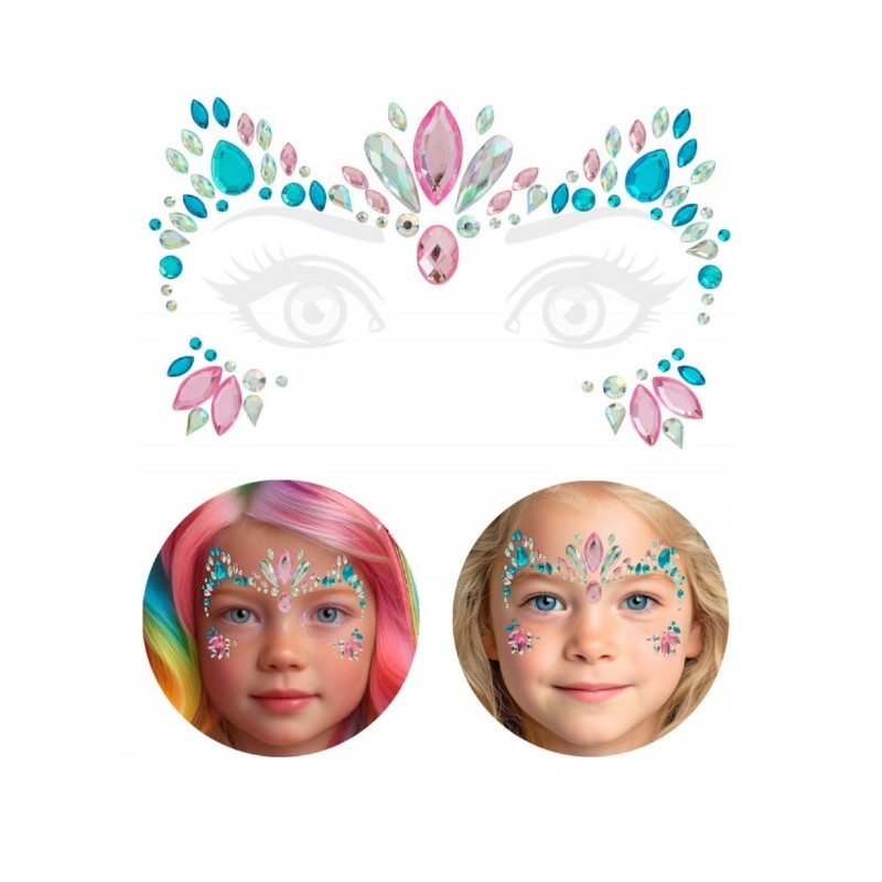 BIJOUX OU STRASS DE VISAGE LICORNE ROSE ET BLEUE