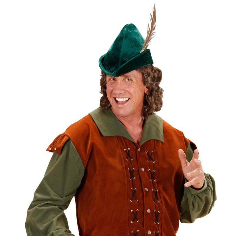 CHAPEAU DE PRINCE DES VOLEURS ROBIN DES BOIS VERT AVEC PLUME