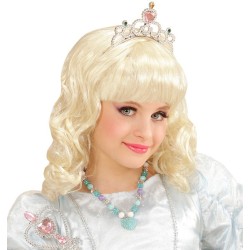 COLLIER DE PRINCESSE PERLES BLEUES ET VIOLETTES COEUR BLEU