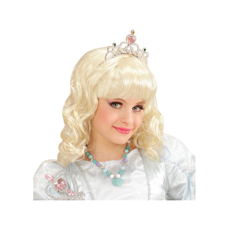 COLLIER DE PRINCESSE PERLES BLEUES ET VIOLETTES COEUR BLEU