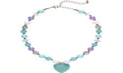 COLLIER DE PRINCESSE PERLES BLEUES ET VIOLETTES COEUR BLEU