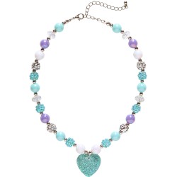 COLLIER DE PRINCESSE PERLES BLEUES ET VIOLETTES COEUR BLEU