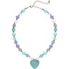 COLLIER DE PRINCESSE PERLES BLEUES ET VIOLETTES COEUR BLEU