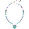 COLLIER DE PRINCESSE PERLES BLEUES ET VIOLETTES COEUR BLEU