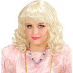 COLLIER DE PRINCESSE PERLES BLEUES ROSES ET VIOLETTES COEUR ROSE