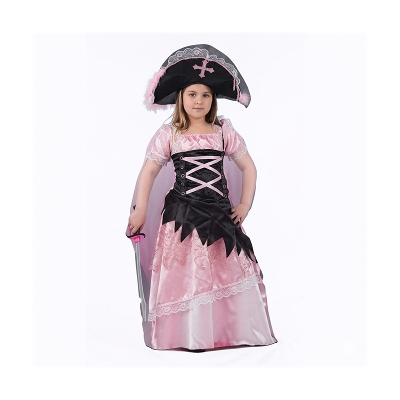 DEGUISEMENT PIRATE LONGUE ROBE ROSE ET NOIRE TAILLE 11-13 ANS