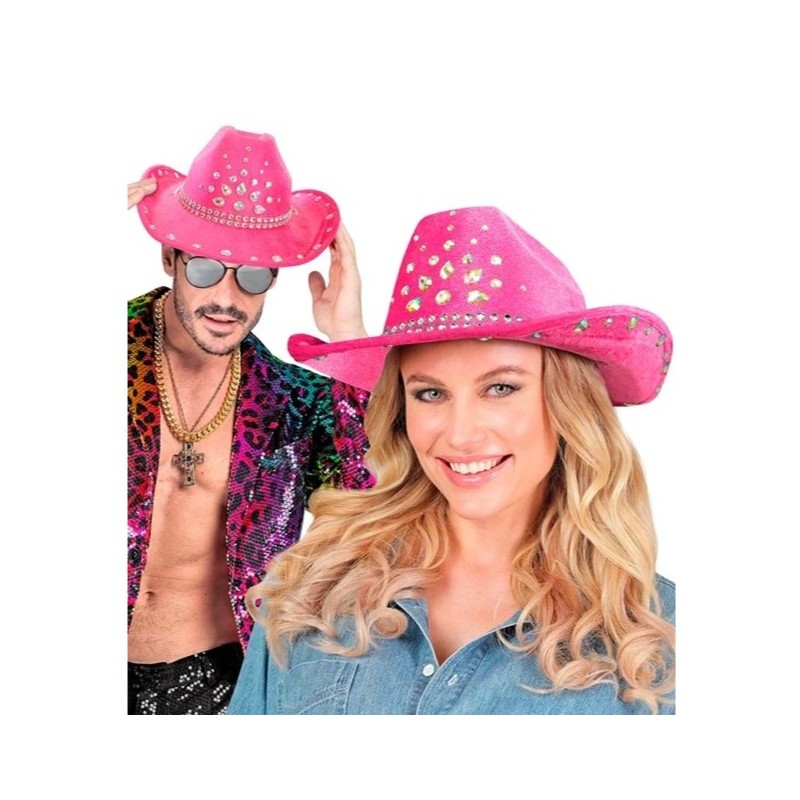 CHAPEAU COW BOY WESTERN DIAMANT ROSE