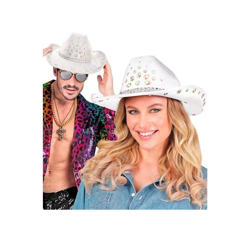 CHAPEAU COW BOY WESTERN DIAMANT BLANC