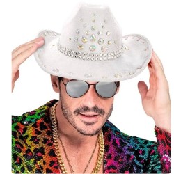 CHAPEAU COW BOY WESTERN DIAMANT BLANC