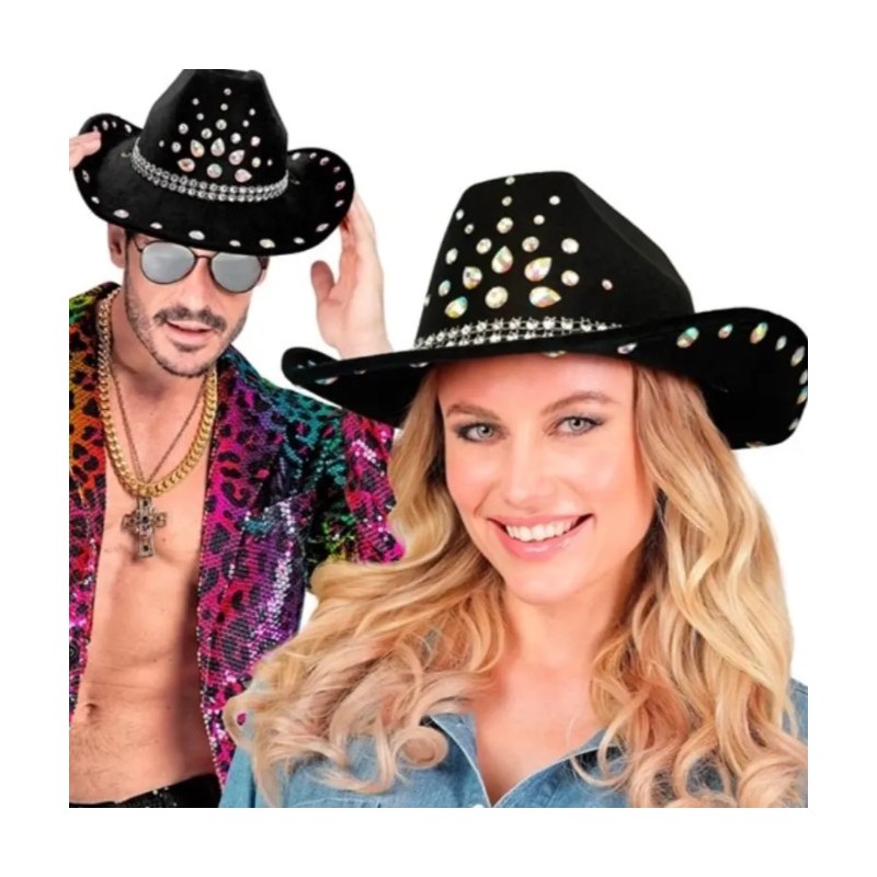 CHAPEAU COW BOY WESTERN DIAMANT NOIR