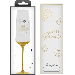 COFFRET CADEAU FLUTE TRANSPARENT VIVE LA RETRAITE EN OR