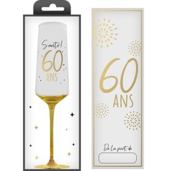 COFFRET CADEAU FLUTE TRANSPARENT 60 ANS EN OR
