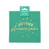 24 SERVIETTES JOYEUX ANNIVERSAIRE OR SUR FOND VERT MENTHE 33 X 33 CM