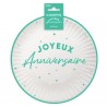 8 ASSIETTES JOYEUX ANNIVERSAIRE VERT MENTHE SUR FOND BLANC 18 CM
