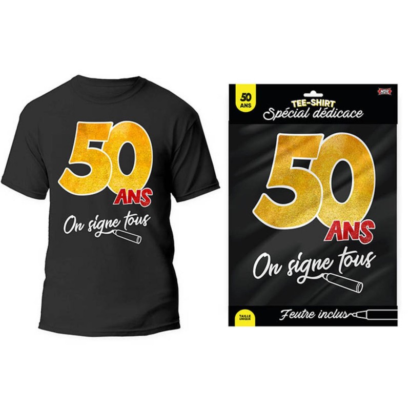T-SHIRT A DEDICACER 50 ANS SUR FOND NOIR
