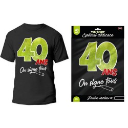 T-SHIRT A DEDICACER 40 ANS SUR FOND NOIR