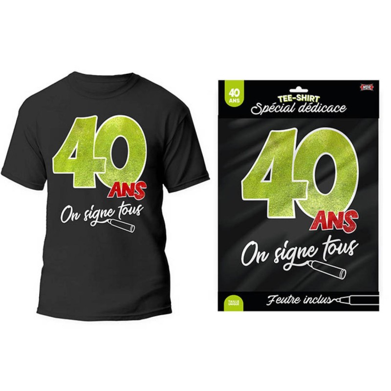 T-SHIRT A DEDICACER 40 ANS SUR FOND NOIR