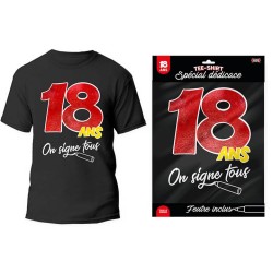 T-SHIRT A DEDICACER 18 ANS SUR FOND NOIR