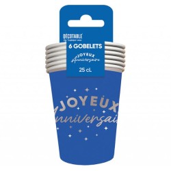 6 GOBELETS BLEU JOYEUX ANNIVERSAIRE EN ARGENT 25 CL 