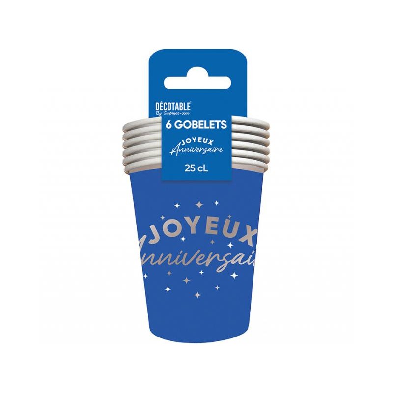 6 GOBELETS BLEU JOYEUX ANNIVERSAIRE EN ARGENT 25 CL 