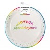8 ASSIETTES BLANC JOYEUX ANNIVERSAIRE EN MULTICOLORE 18 CM 
