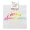 24 SERVIETTES JOYEUX ANNIVERSAIRE MULTICOLORE SUR FOND BLANC 33 X 33 CM