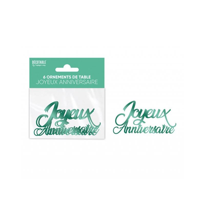 ORNEMENT DE TABLE OU CONFETTIS DE TABLE JOYEUX ANNIVERSAIRE VERT MENTHE