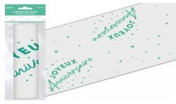 CHEMIN DE TABLE ORGANZA JOYEUX ANNIVERSAIRE 5 METRES VERT MENTHE