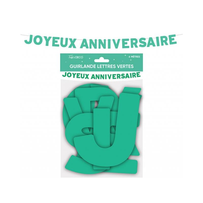 GUIRLANDE JOYEUX ANNIVERSAIRE LETTRES VERT MENTHE 4 METRES 